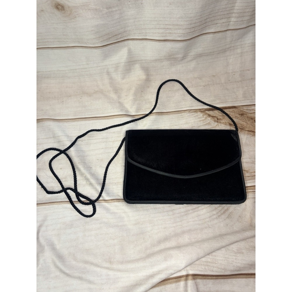 Valerie Stevens Black Velvet Clutch Purse Bag Hidden Strap Mirror Eveningwear